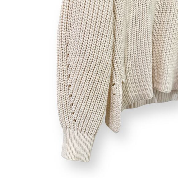 Everlane Sweater Womens L Ivory Cotton Chunky Knit V Neck Long Sleeve Pullover - Picture 5 of 8